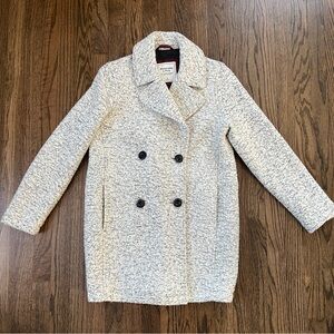 abercrombie & fitch double-breasted boucle wool coat - grey + ivory small